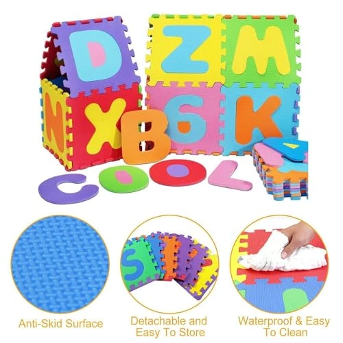 Alphabet & Number Floor Mats for Kids, Puzzle EVA Foam Mat for Children Above 2 Years (36 Pieces) view 4