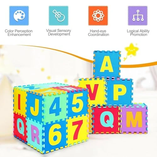 Alphabet & Number Floor Mats for Kids, Puzzle EVA Foam Mat for Children Above 2 Years (36 Pieces) view 6