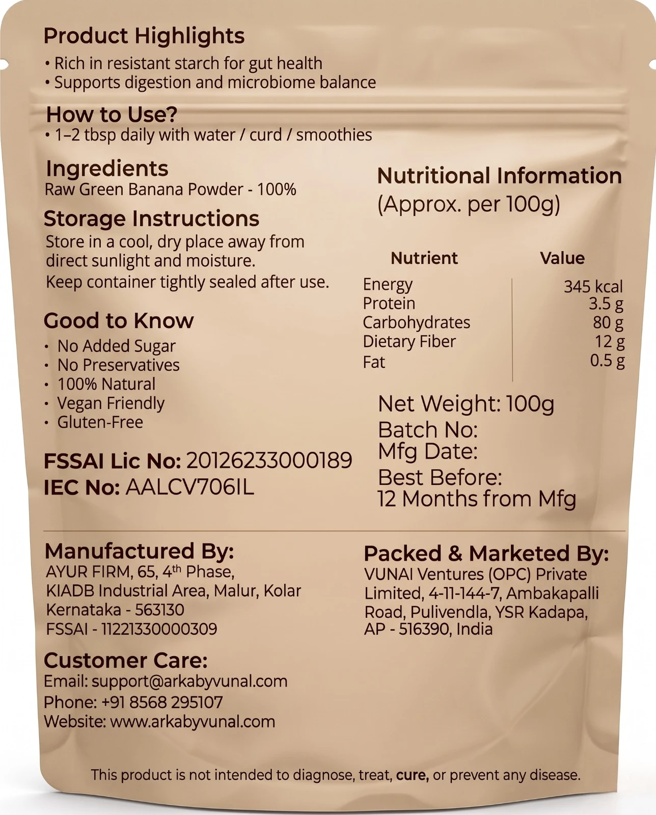 ARKA by VUNAI | Gut Restore | Raw Green Banana Powder | 100 g view 2