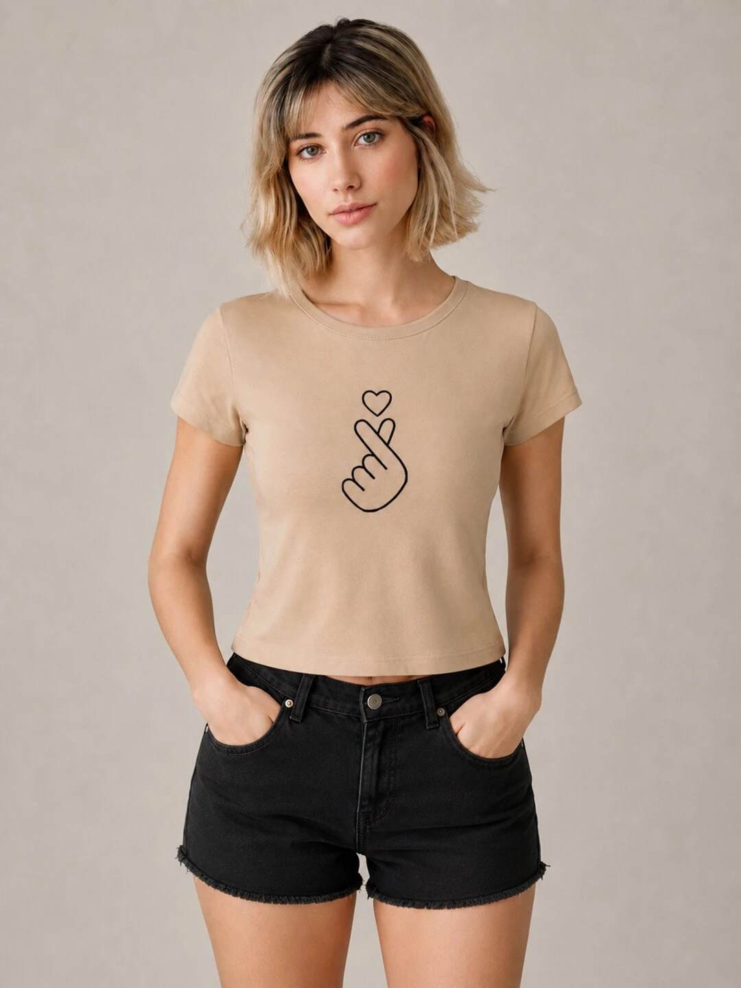 Mini heart Printed Round Neck Crop Pre-customized Tshirt for Women