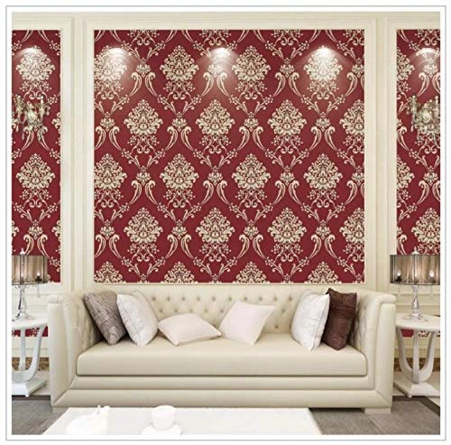 Design Studio || Shahi Damask Red || Wallpaper || 53 cm x 1000 cm view 1