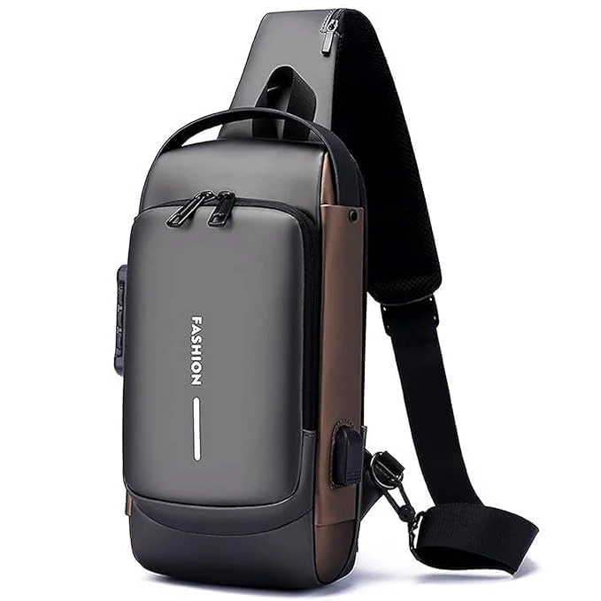 Design Studio Sling Bag For Men & Women, Anti-Theft Chest Bag With USB Charging Port, Waterproof Small Backpack for Outdoor, Work, Hiking, Running, Sport & Travel (Black & Golden) view 1