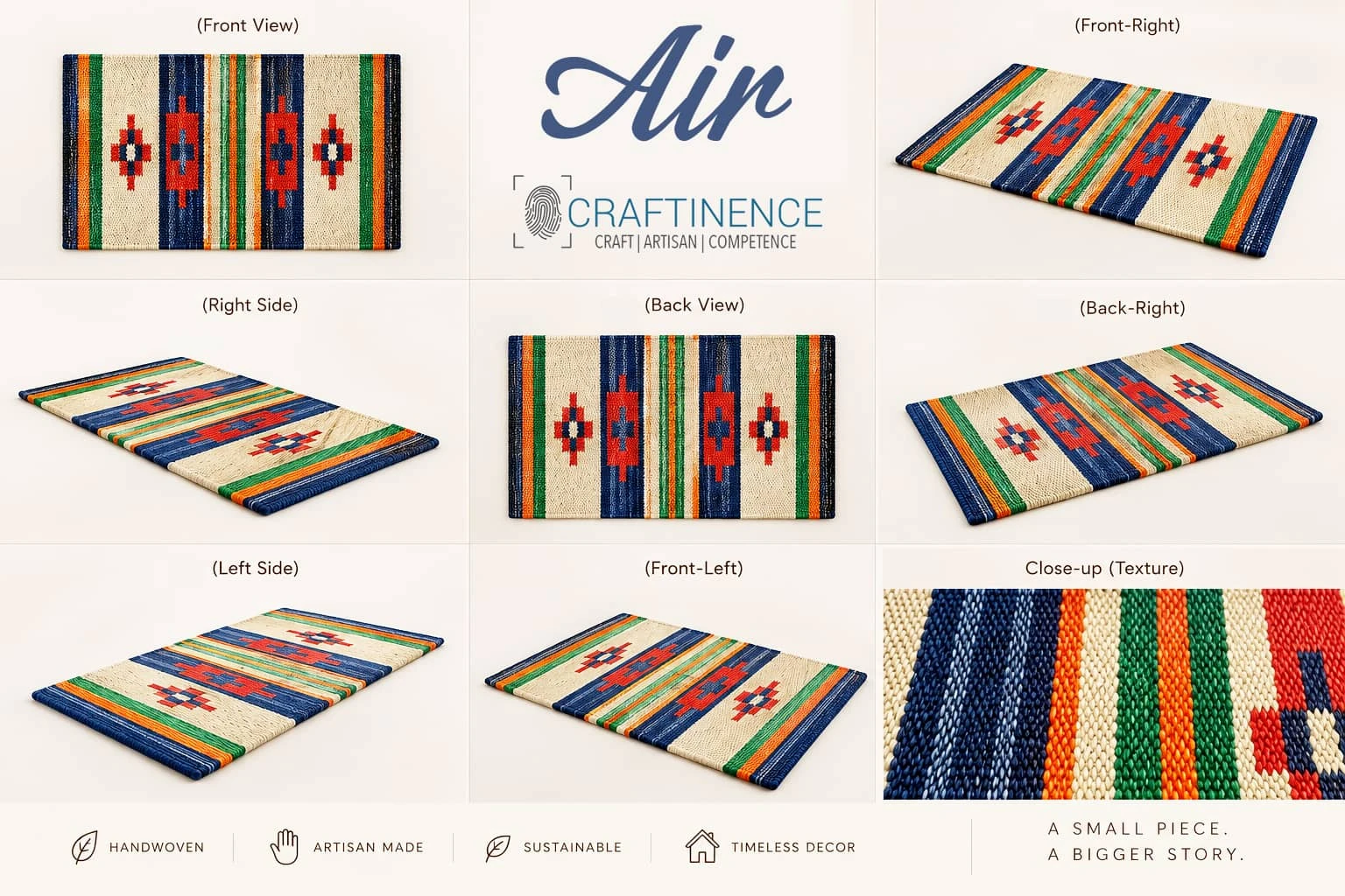 Craftinence Handwoven Geometric Cotton Tablemat- Air | Set of 4 view 3