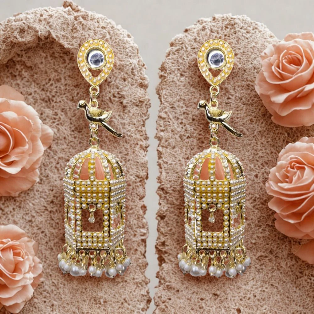 Tahaniya Vintage Birdcage Pearl Drop Earrings Jhumki Earring view 3