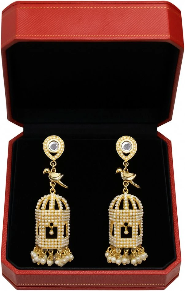 Tahaniya Vintage Birdcage Pearl Drop Earrings Jhumki Earring view 4