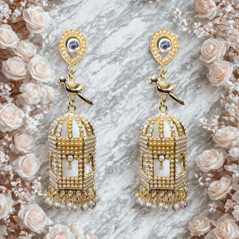 Tahaniya Vintage Birdcage Pearl Drop Earrings Jhumki Earring view 5