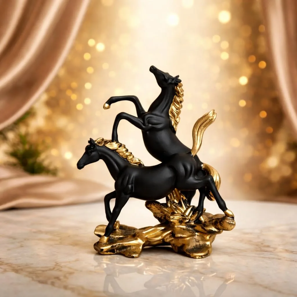 Black & Gold Running Horse Showpiece for Home Decor view 1