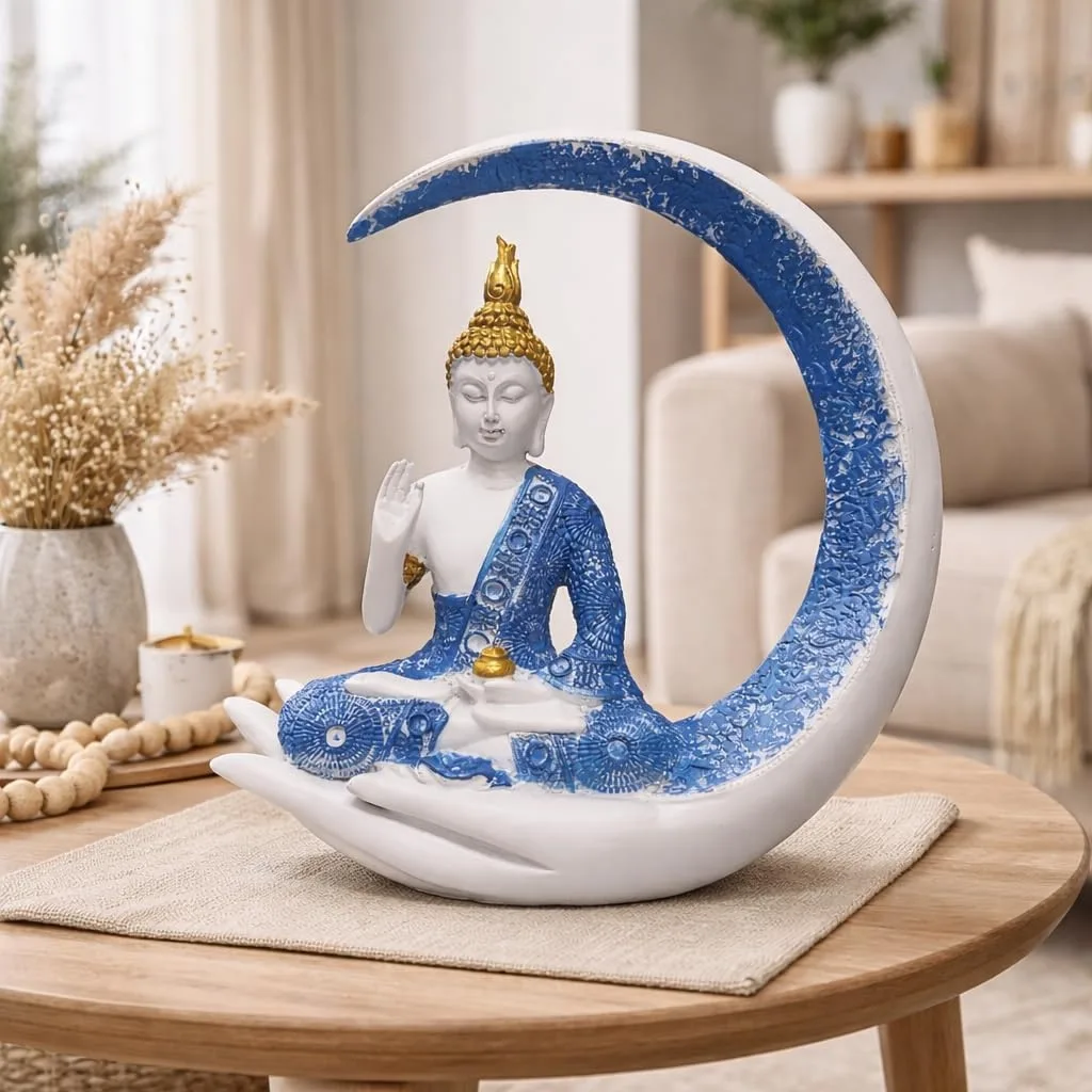 Buddha Statue on Crescent Moon Decorative Showpiece