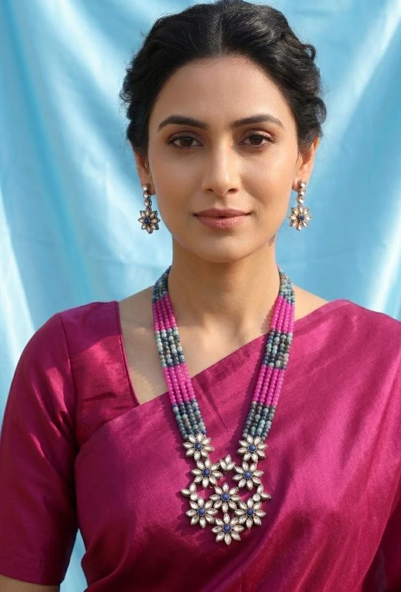 AEJS:13 Pink & Sky Blue Necklace Set view 3