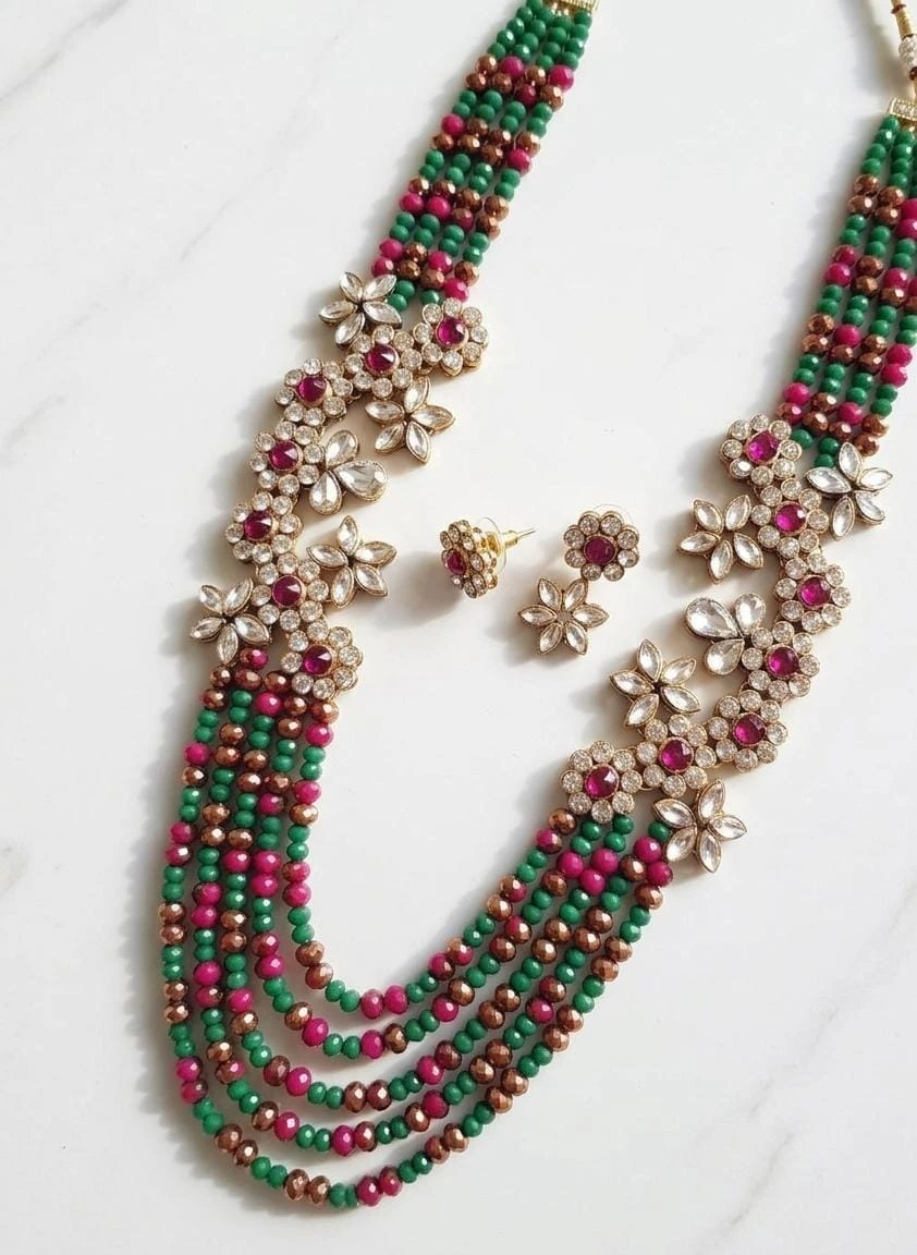 Aejs:14 Red & Green Necklace Set view 2
