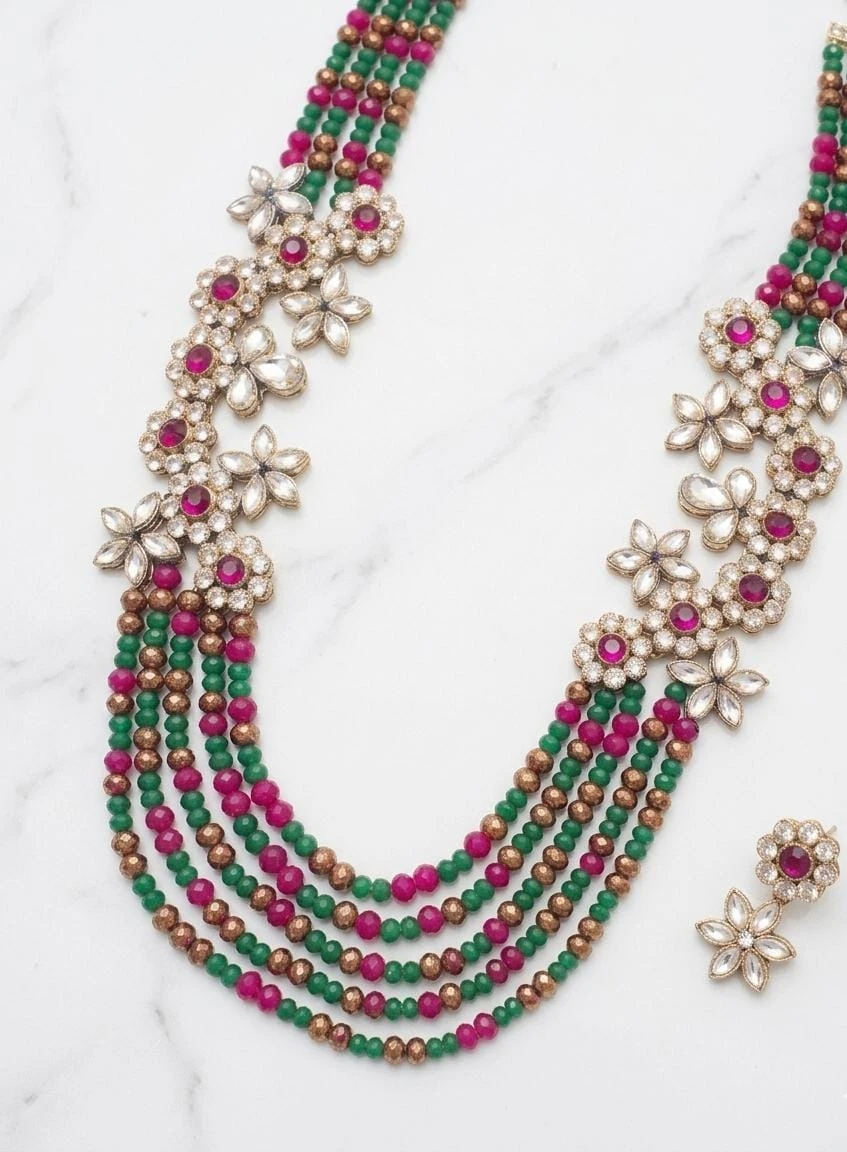 Aejs:14 Red & Green Necklace Set view 3