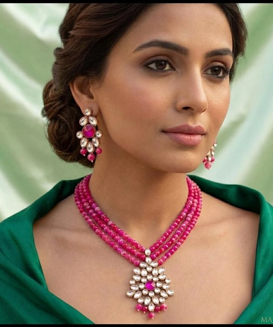 WP:246 Dark Pink Necklace Set view 3