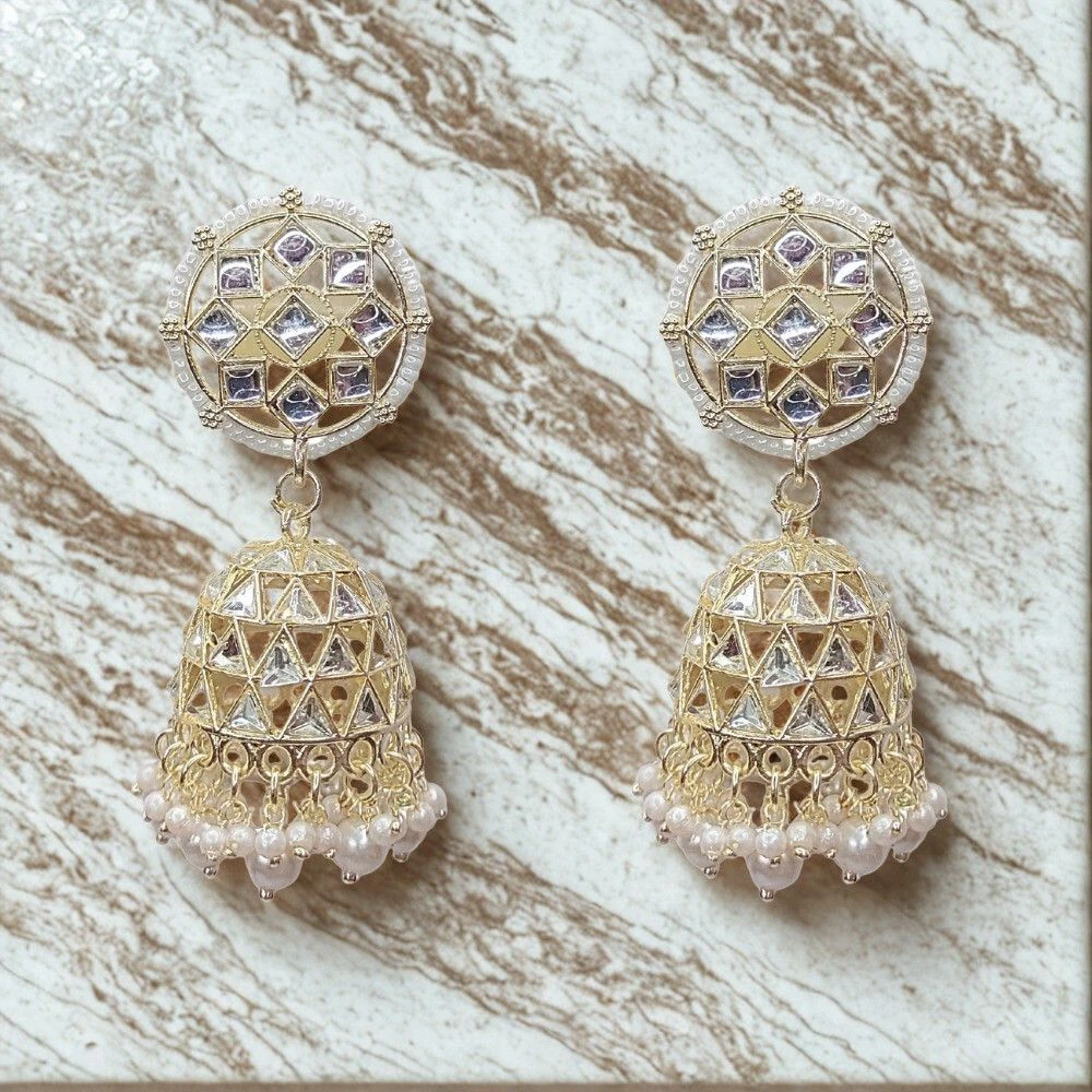 Tahaniya Bindu Ghunghroo Geometric Bell-Drop Earrings Jhumki Earring view 1