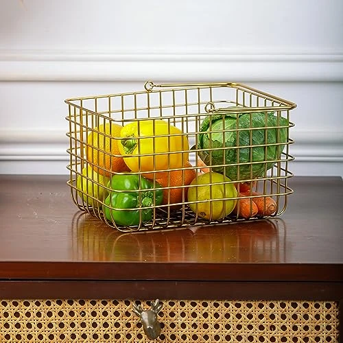 Craft Brio -A TRENDY HANDICRAFTS Wire Metal Square Decorative Diwali Gifting Basket Gold Finish (Size - 10 x 8 x 7 Ht) view 4