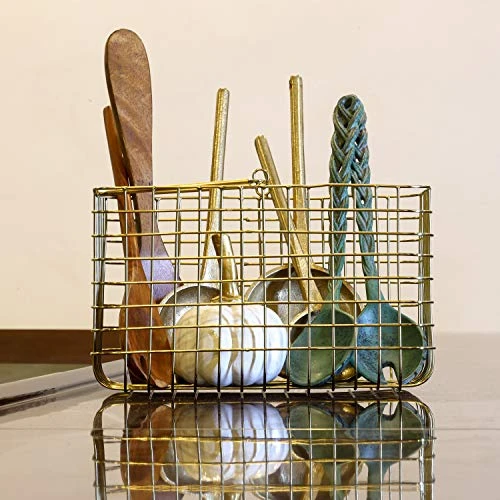 Craft Brio -A TRENDY HANDICRAFTS Wire Metal Square Decorative Diwali Gifting Basket Gold Finish (Size - 10 x 8 x 7 Ht) view 5