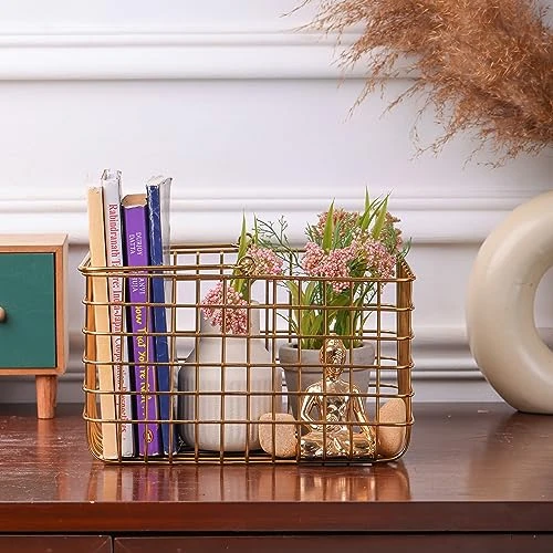 Craft Brio -A TRENDY HANDICRAFTS Wire Metal Square Decorative Diwali Gifting Basket Gold Finish (Size - 10 x 8 x 7 Ht) view 6