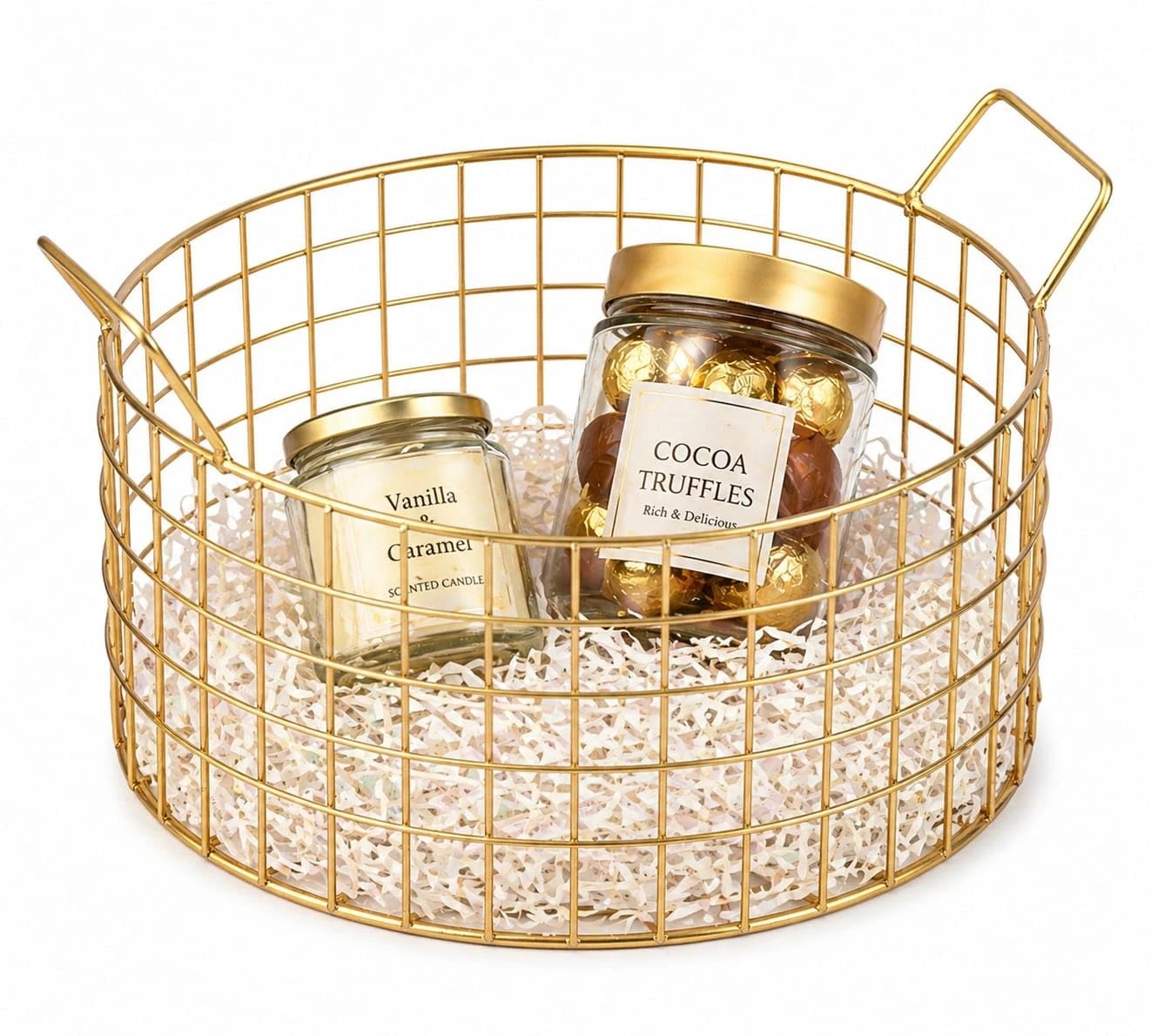 Craft Brio -A TRENDY HANDICRAFTS Multi-Purpose Metal & Gold Finish Wire Round Basket (Gold, Medium, 9.5 X 10 X 5 Ht) Pack Of 1 view 4