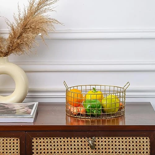 Craft Brio -A TRENDY HANDICRAFTS Multi-Purpose Metal & Gold Finish Wire Round Basket (Gold, Medium, 9.5 X 10 X 5 Ht) Pack Of 1 view 7