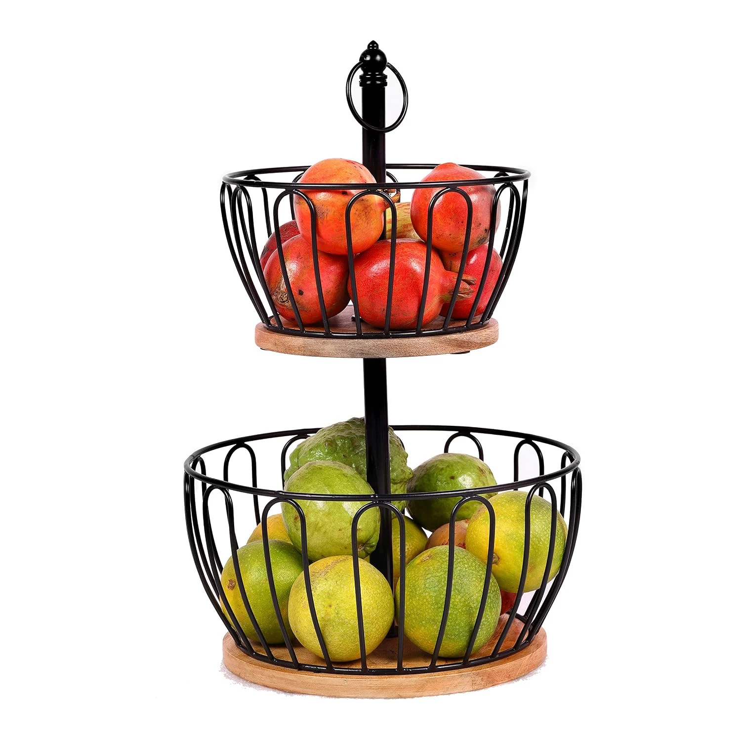 Craft Brio -A TRENDY HANDICRAFTS 2 Tier Home and Kitchen Fruit Vegetable Baskets Metal and Wooden Multicolor Black/Gold/Rose Gold Size (16.5 Inches Height) (Black) view 3
