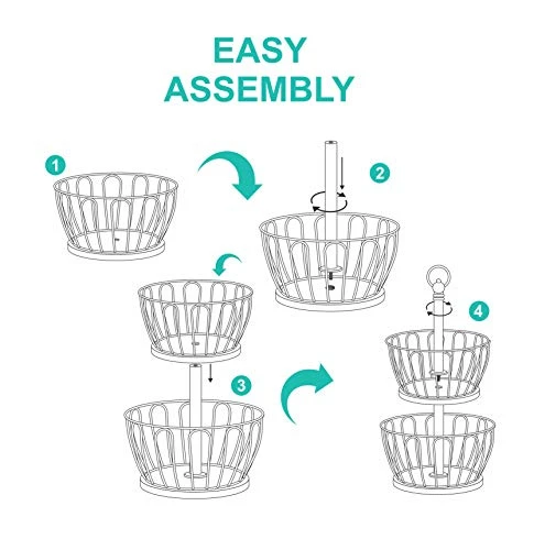 Craft Brio -A TRENDY HANDICRAFTS Round 2 Metal And Wooden Tier Home And Kitchen Fruit Vegetable Baskets (Gold, 16.5 Inches Height) view 7