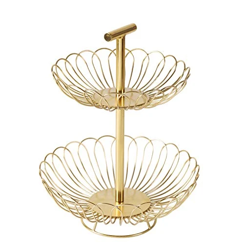 Craft Brio -A TRENDY HANDICRAFTS Metal Multifunctional 2 Tier Gold Decorative Countertop Storage Basket Free Standing Decorative Organizer(11.5 IN) view 2