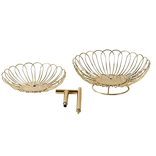 Craft Brio -A TRENDY HANDICRAFTS Metal Multifunctional 2 Tier Gold Decorative Countertop Storage Basket Free Standing Decorative Organizer(11.5 IN) view 4