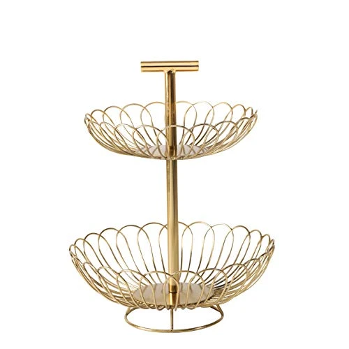 Craft Brio -A TRENDY HANDICRAFTS Metal Multifunctional 2 Tier Gold Decorative Countertop Storage Basket Free Standing Decorative Organizer(11.5 IN) view 6