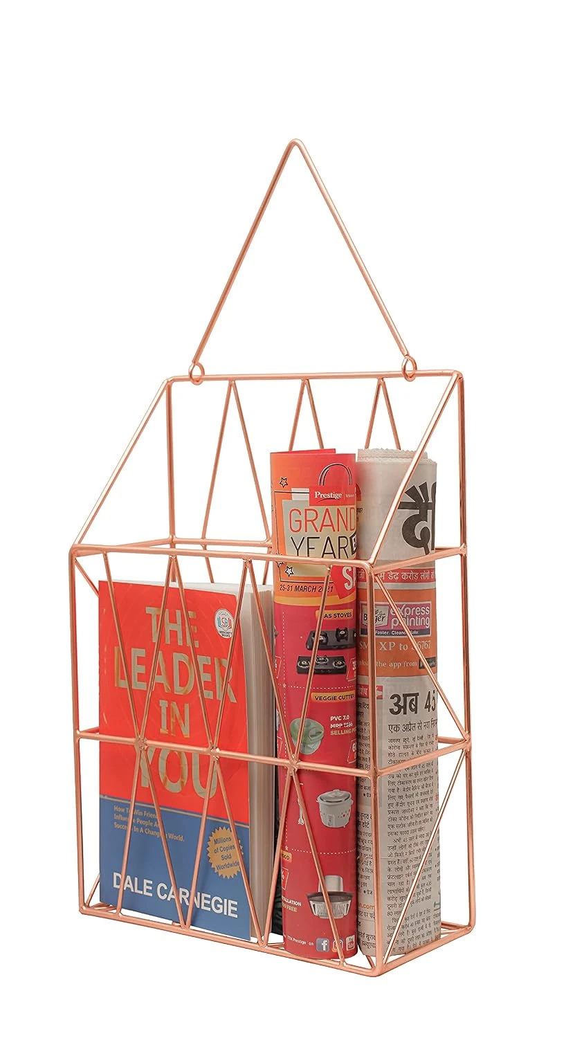 Craft Brio -A TRENDY HANDICRAFTS Metal Copper Finish Rose Gold Magazine, Books Comics Wall Shelf Type Hanging Holder(Red, Medium) view 1