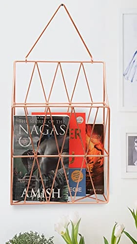Craft Brio -A TRENDY HANDICRAFTS Metal Copper Finish Rose Gold Magazine, Books Comics Wall Shelf Type Hanging Holder(Red, Medium) view 3