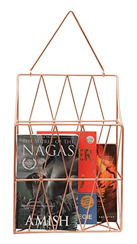 Craft Brio -A TRENDY HANDICRAFTS Metal Copper Finish Rose Gold Magazine, Books Comics Wall Shelf Type Hanging Holder(Red, Medium) view 6