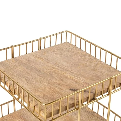 Craft Brio -A TRENDY HANDICRAFTS Metal and Wood Decorative Storage for Fruit Spice 2 Tier Vegetable Baskets in Kitchens - (Gold, 8 inches Height) view 7