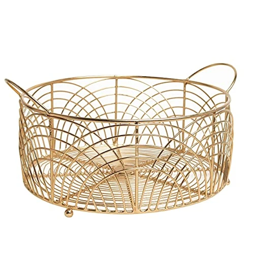Craft Brio -A TRENDY HANDICRAFTS Cast Iron Gold Plated Decorative Wire Round Basket Diwali Gifting(Gold, 10 Inch Diameter, 5 Inches Height) view 1