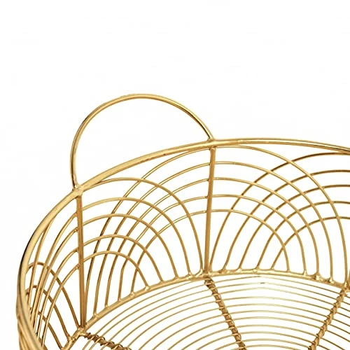 Craft Brio -A TRENDY HANDICRAFTS Cast Iron Gold Plated Decorative Wire Round Basket Diwali Gifting(Gold, 10 Inch Diameter, 5 Inches Height) view 5
