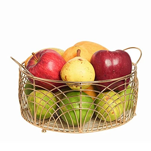 Craft Brio -A TRENDY HANDICRAFTS Cast Iron Gold Plated Decorative Wire Round Basket Diwali Gifting(Gold, 10 Inch Diameter, 5 Inches Height) view 6