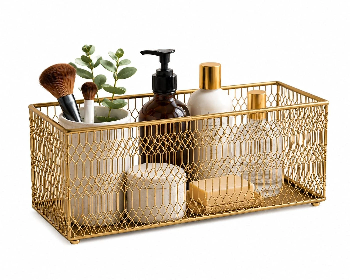 Craft Brio -A TRENDY HANDICRAFTS Decorative Gold Plated Metal Wire Basket Organizer for Kitchen & Bathroom | Countertop Storage Caddy for Containers, Cosmetics & Office Supplies view 2