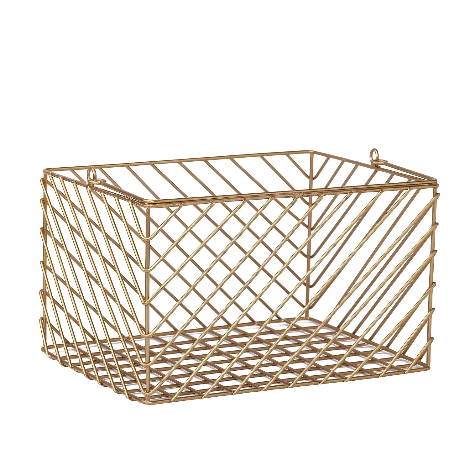 Craft Brio -A TRENDY HANDICRAFTS Gold Plated Square Wire Metal Basket Decorative Gifting Storage Organizer with Handle Kitchen Bathroom Home Decor Basket view 1