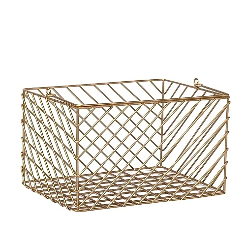 Craft Brio -A TRENDY HANDICRAFTS Gold Plated Square Wire Metal Basket Decorative Gifting Storage Organizer with Handle Kitchen Bathroom Home Decor Basket view 2