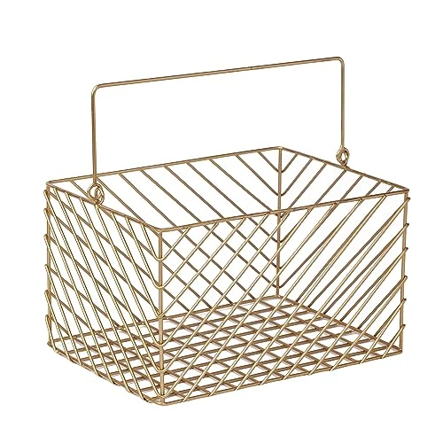Craft Brio -A TRENDY HANDICRAFTS Gold Plated Square Wire Metal Basket Decorative Gifting Storage Organizer with Handle Kitchen Bathroom Home Decor Basket view 4