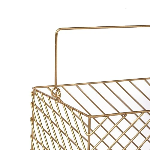 Craft Brio -A TRENDY HANDICRAFTS Gold Plated Square Wire Metal Basket Decorative Gifting Storage Organizer with Handle Kitchen Bathroom Home Decor Basket view 5