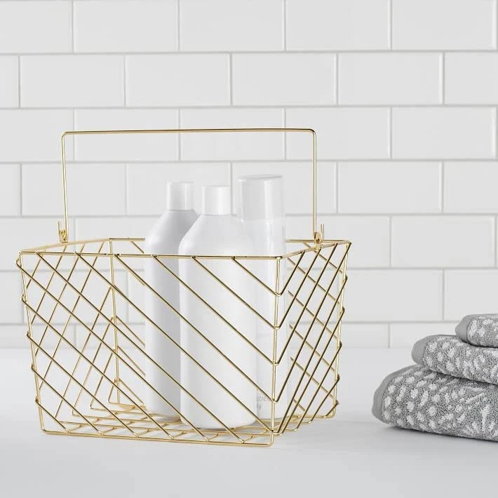 Craft Brio -A TRENDY HANDICRAFTS Gold Plated Square Wire Metal Basket Decorative Gifting Storage Organizer with Handle Kitchen Bathroom Home Decor Basket view 8