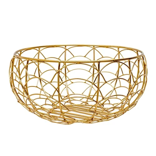 Craft Brio -A TRENDY HANDICRAFTS Multi-Purpose Metal Gold Plated Round Wire Decorative Fruit Basket Gifting Bowl Organizer Table Top (Gold, Medium, 9.5 X 10 X 5 Ht), 3 kilogram view 2