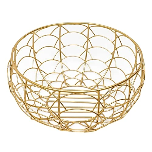 Craft Brio -A TRENDY HANDICRAFTS Multi-Purpose Metal Gold Plated Round Wire Decorative Fruit Basket Gifting Bowl Organizer Table Top (Gold, Medium, 9.5 X 10 X 5 Ht), 3 kilogram view 6