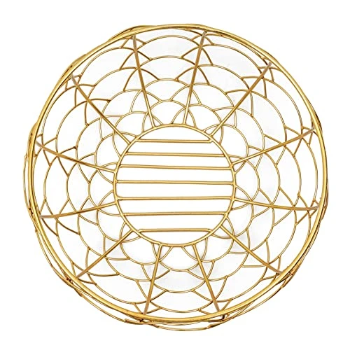 Craft Brio -A TRENDY HANDICRAFTS Multi-Purpose Metal Gold Plated Round Wire Decorative Fruit Basket Gifting Bowl Organizer Table Top (Gold, Medium, 9.5 X 10 X 5 Ht), 3 kilogram view 5
