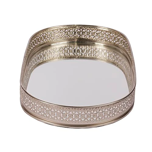 Craft Brio -A TRENDY HANDICRAFTS Oval Glass Mirror Silver Plated Tray Decorative Vanity Perfume Storage Pooja Wedding Gifting Metal Laser Cutting Trays (28 X 16 cm) view 8