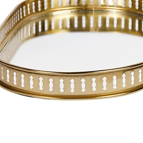 Craft Brio -A TRENDY HANDICRAFTS Oval Glass Mirror Gold Plated Serving Tray Decorative Diwali Gifting Vanity Perfume Storage Pooja Wedding Gifting Trays (28 X 16 cm) view 7