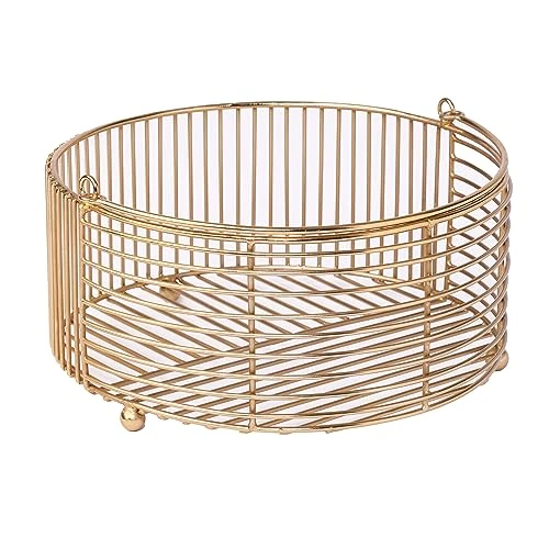Craft Brio -A TRENDY HANDICRAFTS Round Metal Gold Plated Decorative Wire Basket Diwali Gift Hamper Storage Fruit Vegetable Organizer With Handle-Size 9.5 inches Dia view 7