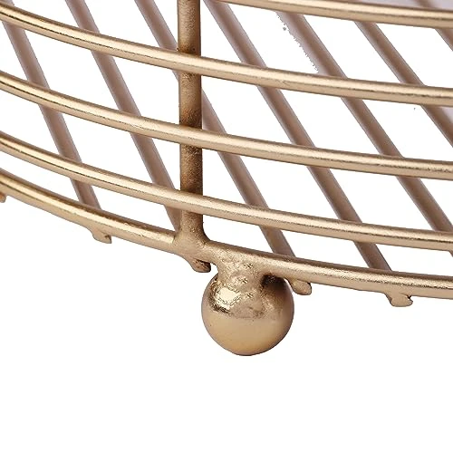 Craft Brio -A TRENDY HANDICRAFTS Round Metal Gold Plated Decorative Wire Basket Diwali Gift Hamper Storage Fruit Vegetable Organizer With Handle-Size 9.5 inches Dia view 8
