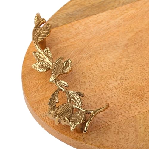 Craft Brio -A TRENDY HANDICRAFTS Oval Wooden Trays Natural Finish with Handcrafted Gold Casting Handles Decorative Platter Plates for Coffee Table Living Kitchen Room view 5
