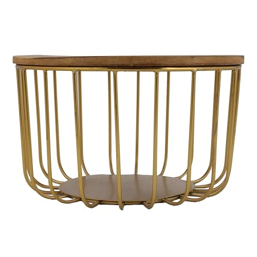Craft Brio -A TRENDY HANDICRAFTS Set of 2 Nested Wire Wood Baskets Trays Gold Plated For Storage Fruit Vegetable Kitchen Pantry Organizer Rust Free Resistant Metal Basket view 5