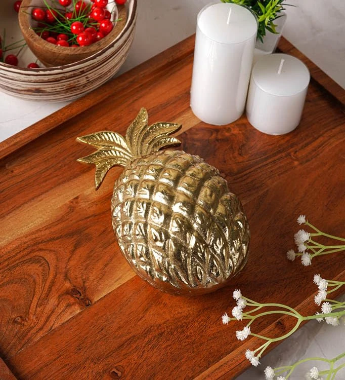 Craft Brio -A TRENDY HANDICRAFTS Gold Plated Aluminium Casting Pineapple Tealight Candle Holder Decorative Candle Stand for Home Party and Wedding (7 X 4 X 3.5 inches) view 4